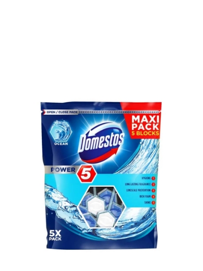 Poza cu Domestos Power 5 Ocean, odorizant pentru toaleta, 5 x 55 g
