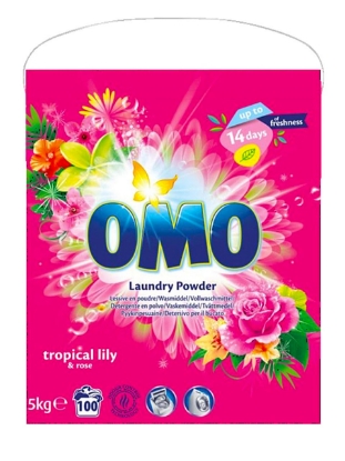 Poza cu OMO Tropical Lilly & Rose, detergent pudra universal pentru rufe, 100 spalari, 5 kg