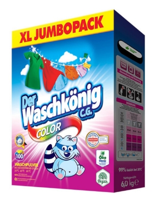 Poza cu Der Waschkönig Color, detergent pudra pentru rufe colorate, 100 spalari, 6 kg