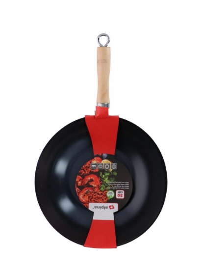 Poza cu Alpina Tigaie Wok cu maner de lemn, 30 cm