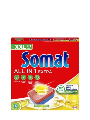Poza cu Somat All In 1 Lemon & Lime, tablete masina de spalat vase, 63 buc