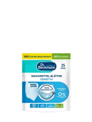 Poza cu Dr. Beckmann Magic Leaves, benzi detergent universal senzitiv pentru rufe, 25 buc
