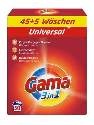 Poza cu Gama 3in1 Universal, detergent pudra pentru rufe, 50 spalari, 3 kg