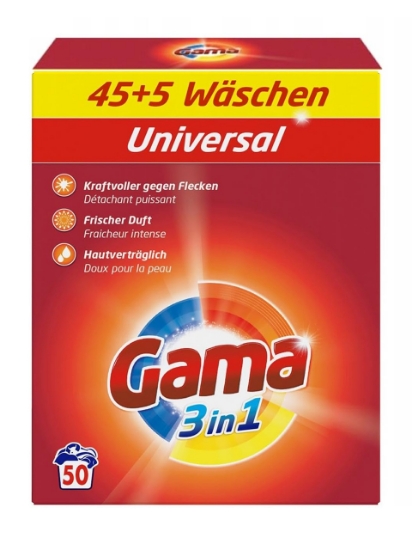 Poza cu Gama 3in1 Universal, detergent pudra pentru rufe, 50 spalari, 3 kg
