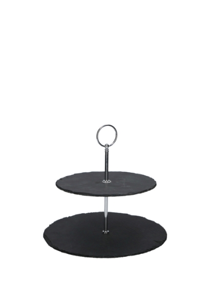Poza cu Alpina Etagere Slate Round, etajera pentru dulciuri, 2 niveluri