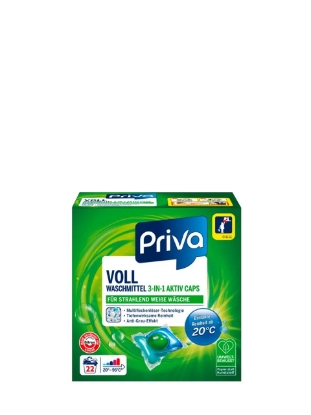Poza cu Priva Vollwaschmittel 3-in-1 Aktiv Caps, detergent capsule pentru rufe albe, 22 spalari