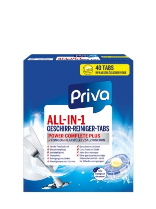 Poza cu Priva All-In-One Power Complete Plus, tablete pentru masina de spalat vase, 40 buc x 21 g