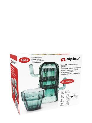 Poza cu Set 4 pahare Alpina stivuibile, forma cactus, 240 ml