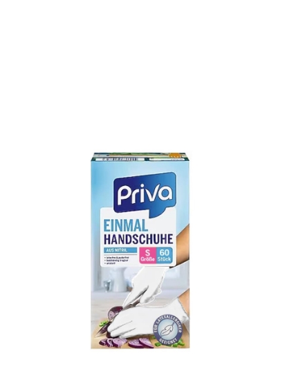 Poza cu Priva, manusi de unica folosinta albe, marimea S, 60 buc