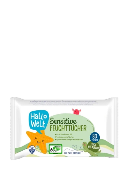 Poza cu Hallo Welt Sensitive, servetele umede pentru bebelusi cu Provitamina B5, 80 buc