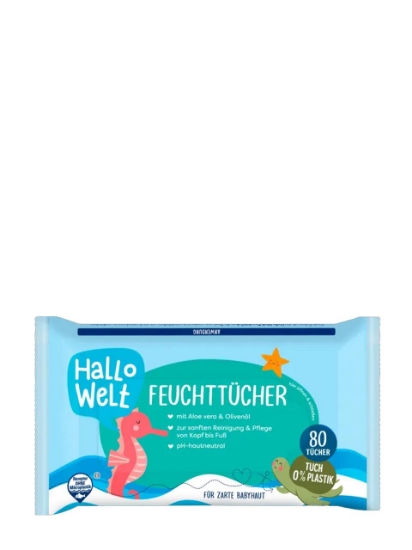 Poza cu Hallo Welt, servetele umede pentru bebelusi cu aloe vera si ulei de masline, 80 buc